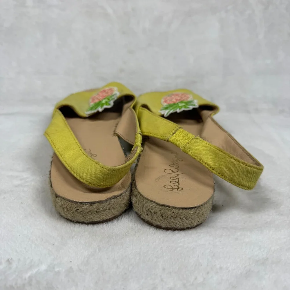 Lilly Pulitzer Yellow Pineapple Embroidered Espadrille Slingback Sandals 6.5M